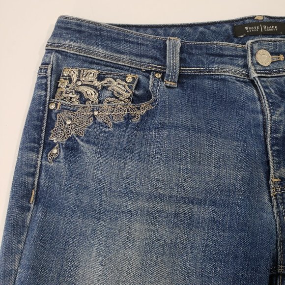 WHBM Baroque Embroidered Boot Cut Jeans Size 6 R WHITE HOUSE BLACK MARKET - Picture 3 of 16